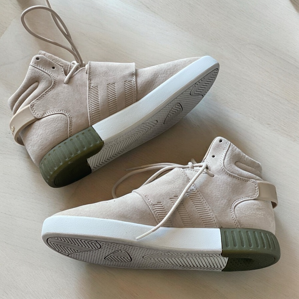 ADIDAS TUBULAR INVADER STRAP SNEAKER Neutral Color High Top Size 8  Like New - Picture 3 of 13